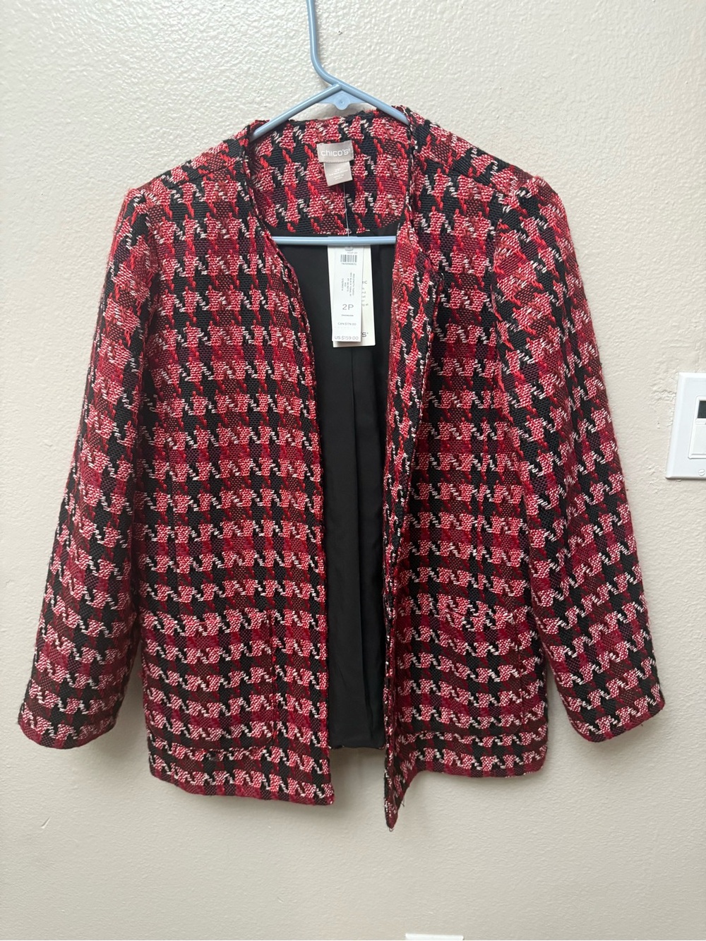 Chico's Red Black Tweed Open-Front Blazer